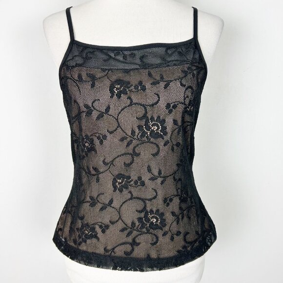 Y2K Express Black Floral Lace Cami Tank Top Boho Whimsigoth Size Large Women's - Picture 1 of 3